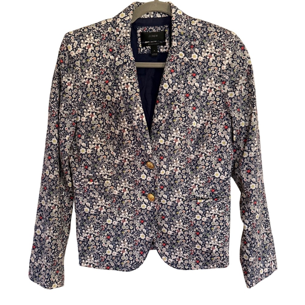 J.Crew Liberty Art Fabrics Schoolboy Blazer Floral Print Gold Button Navy Size 4